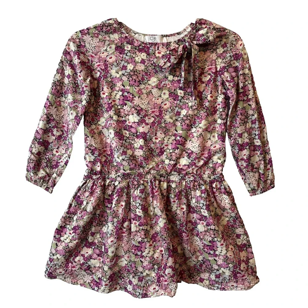 CZ by Carolina Zapf Pink Floral Bow‎ Drop Waist 100% Cotton Dress 6Y Cottagecore